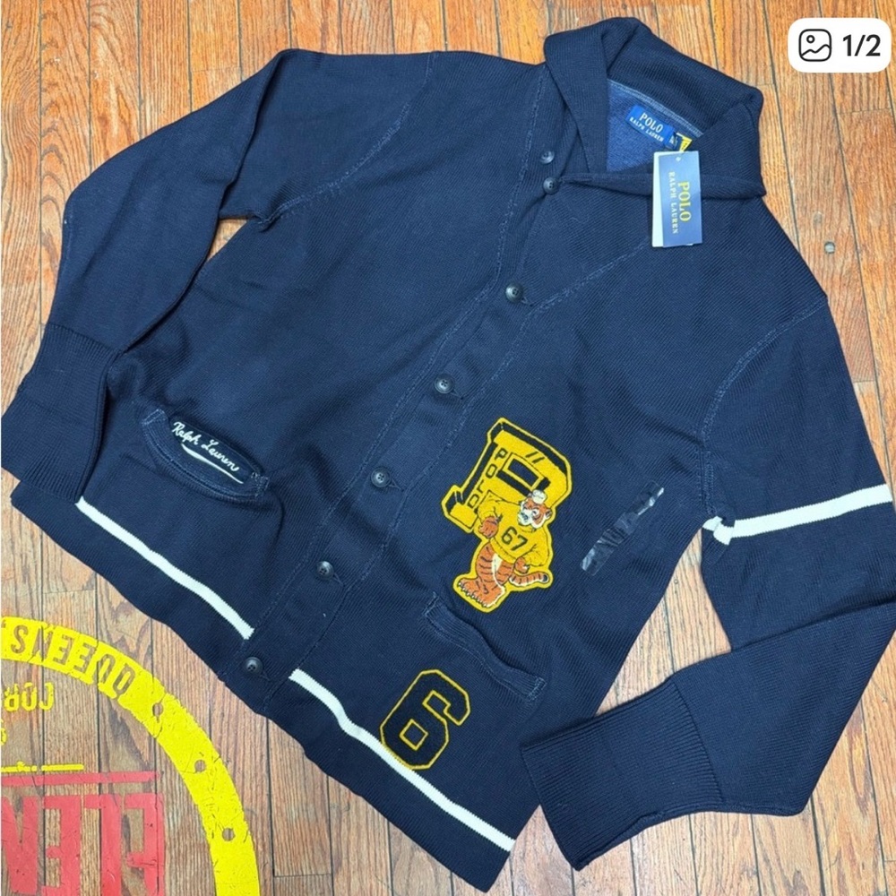 Polo by Ralph Lauren Navy Cardigan with Yellow Accents